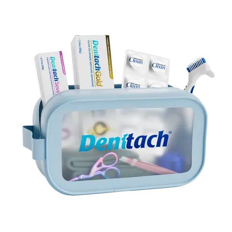 Denttach Starter Kit includes Denttach Seven Denttach Gold Denttach Clean Denture Brush Scissors Denture Case and more incredible value Oral Daily