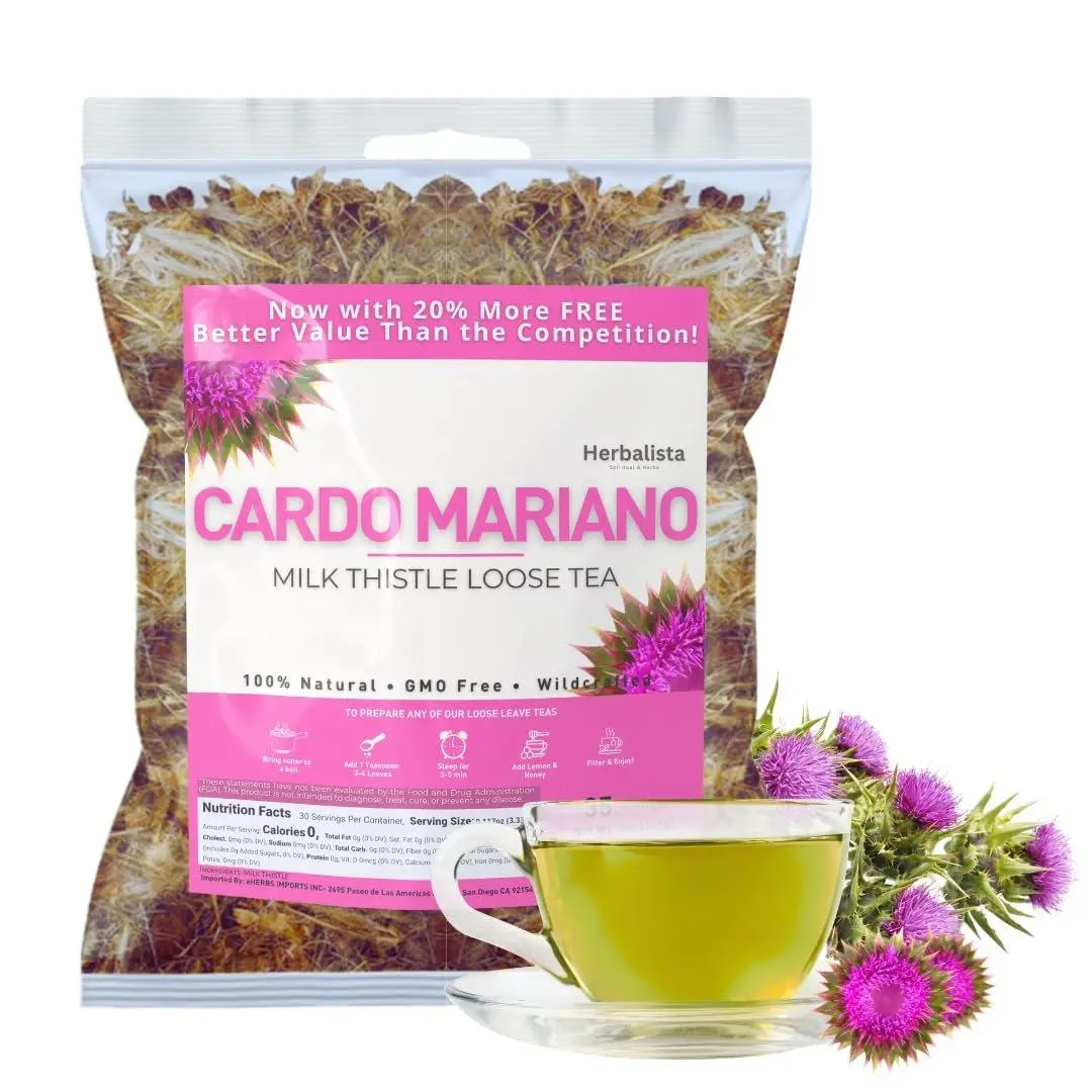 VIRAL Wildcrafted Whole Cardo Mariano (Milk Thistle) Tea 5oz (141g) Makes 40+ Cups | Pure & Natural Wildcrafted Loose Leaf Tea | Handpicked, Non-GMO.
