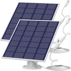 Solar Panel for  Camera - 5V 5W With Adjustable Wall Mount, 9.8ft , IP65 ,  USB and USB-C Port for Rechargeable  Cameras (2 Pack)