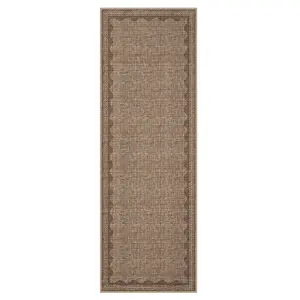 Low Pile Runner Rug, 2 x 6 ft Polyester Brown Rectangular Scalloped Modern Low Pile Rugs, Machine Washable for Indoor Laundry & Bathroom Use
