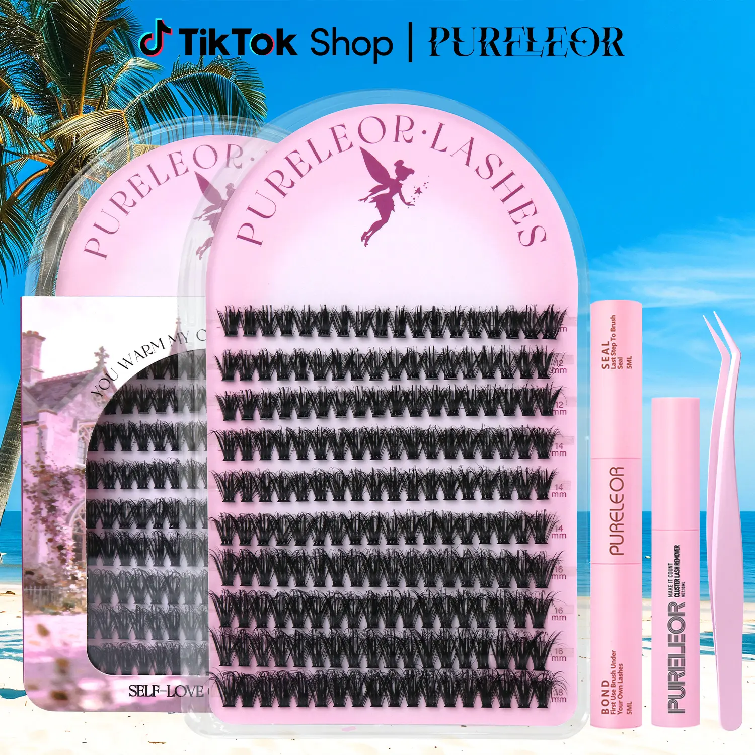 PURELEOR Cluster Lashes Fluffy- Manga Individual Eyelashes for Beginner DIY at Home Mixed 10-12-14-16mm D-Curl Eyelash Extensions