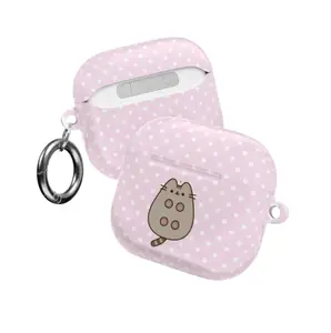 Pusheen the Cat Case for AirPods Pro/Pro 2, AirPods 1/2/3/4 – Cute Pink Polka Dot Kitty Cover, Aesthetic Kawaii Cartoon Accessory, Girly Teen Gift