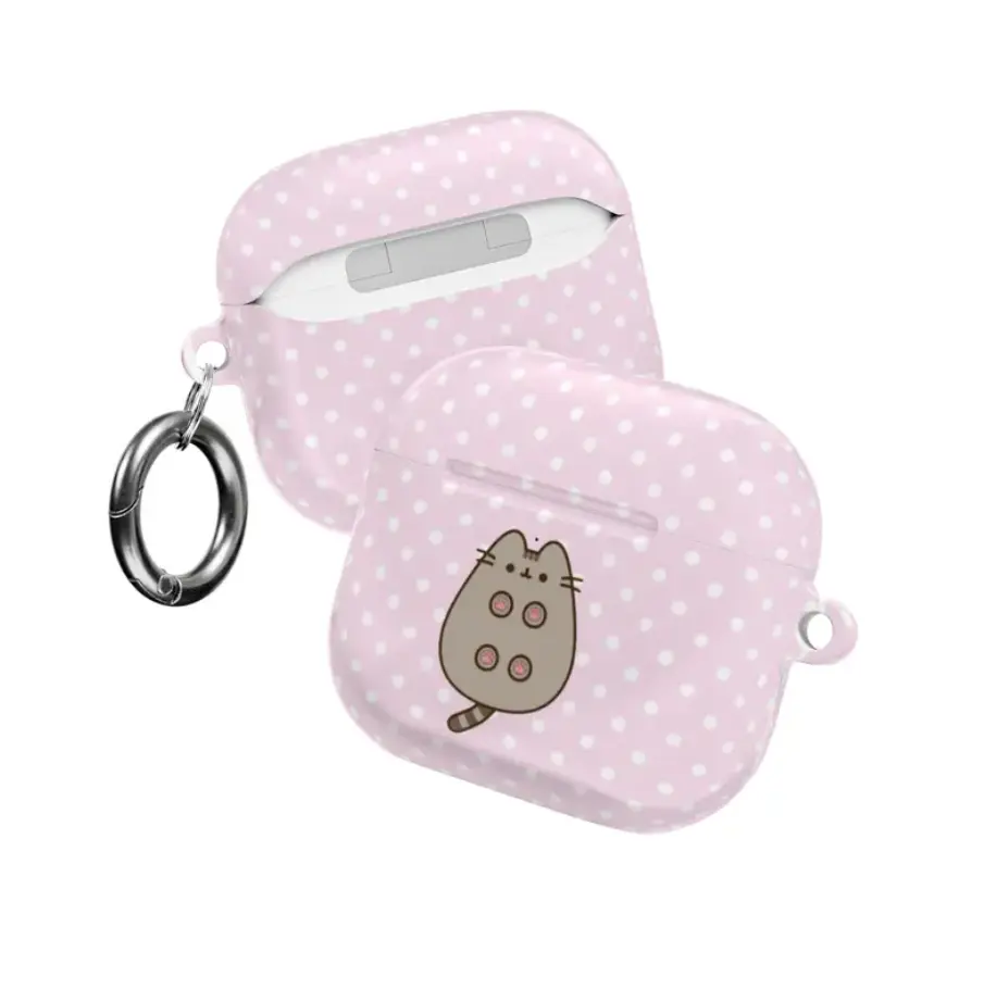 Pusheen the Cat Case for AirPods Pro/Pro 2, AirPods 1/2/3/4 – Cute Pink Polka Dot Kitty Cover, Aesthetic Kawaii Cartoon Accessory, Girly Teen Gift