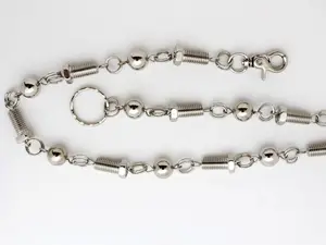 NEW Men Silver Hardware Wallet Chain Screw Ball Accent Long Keychain Rugged Rider Style Handmade In USA  M26
