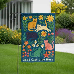 [Garden Flag] Good Cats Live Here Garden and House Flag, Colorful Floral Garden Art, Spring/Summer Outdoor Porch Decoration, Garden Gift, Personalized Flag