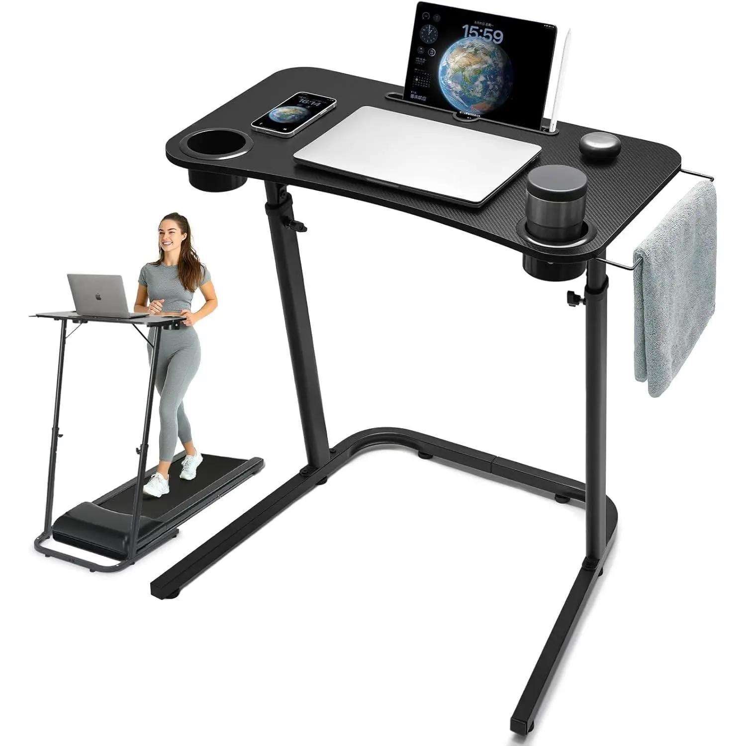 Treadmill Desk, Small Standing Desk for Walking Pad, 30- Inch Adjustable Height Walking Pad Stand for Treadmill, Portable Standing Table for  and  Office Work - Black