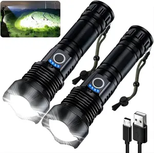 Rechargeable Flashlights 90000 High Lumens - 2 Pack, Super Bright 12 Hours Long Life LED Flashlight with 5 Modes, High Powered Flash Light for Home, Outdoor