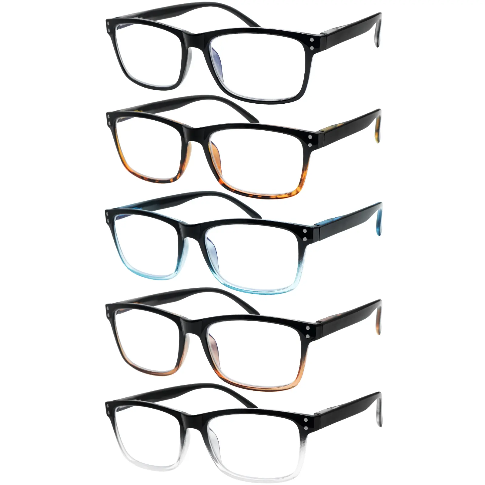 5-Piece Set Of Stylish Blue Light-Blocking Reading Glasses, Suitable For Men And Women, With Rectangular Frames And Spring Hinges, Ideal For Everyday Wear