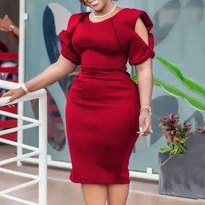 summer spring clothes Elegant Dresses for Women O Neck Cold Shoulder Solid Package Hips Mid Calf Luxury Female Birthday Party Dinner Vestidos Mujer