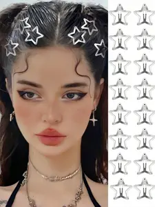 30pcs Star Shaped Hair Clips, Star Shape Design, 2000s Y2K Style Snap Grip Star Hairpins, Silver Metal Hair Accessories Suitable For Girls And Women, Street Style Claw Clips Hair Claws Hair Barrettes, School Stuff, Head Accessories