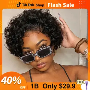 ROYAL IMPRESSION Hair 13x1 Short Curly Wigs Pixie Cut Lace Front Wig Brazilian Virgin Remy Lace Front Wigs Natural Color No Tangle Smooth Ends Easy To Care Last Longer