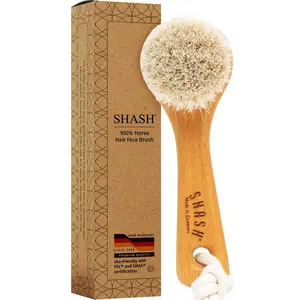 SHASH Since 1869 Hand Made in Germany - Sustainable Exfoliating Face Brush, Scrub Cleansing Brush, Exfoliates Skin to Help Reduce Flaking, Supports Glowing Complexion (Medium Horse Hair Bristle)