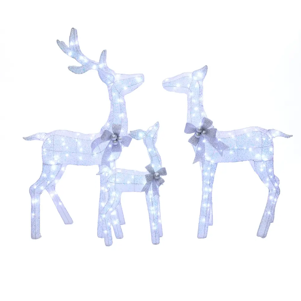 Christmas Deer Family Holiday Decor with Lighted, Set of 3