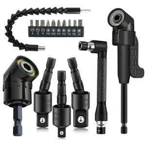 17-Piece Flexible Drill Bit Extension Set, Strong Magnetic Holder, 105° & 360° Right Angle Adapters, Rotating Screwdriver Bits