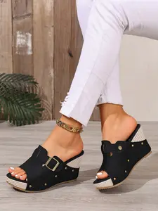 2026 Summer New Thick Sole Wedge Fish Mouth Sandals, Rivet Buckle Waterproof Platform Flip Flops, Fashion Comfortable Beach Shoes