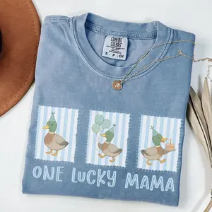 One Lucky Duck 1st Birthday T-Shirt, Matching Family Birthday Shirts, One Lucky Mama Birthday Outfit, Matching Mommy Duck Birthday Tee Comfort Color Gift For Men And Women, Classic Cotton Full Colors Shirt