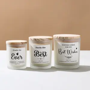 Frosted glass cup scented candle, handmade with soy wax, smokeless, high-quality wooden lid, suitable for home and bedroom, gifts and party favors