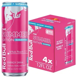 Red Bull Summer Edition White Peach Sugar Free Energy Drink 4 Pack 12 Fl Oz Each Can Refreshing Fruity Flavor