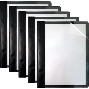 Ultra Durable Clear Front Report Covers, 25 Per Box, Letter Size, Black, Poly Back Cover With Fasteners, Lay Flat