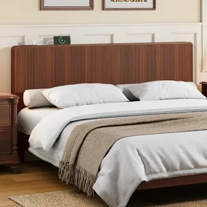 Giratree Wood Fluted Headboard King Size, Mid Century Modern King Headboard Only, Wall Mounted Headboard with 2 Outlets and USB & Type C Port, Curved Wooden Bed Headboards, Stylish Bedroom Decor