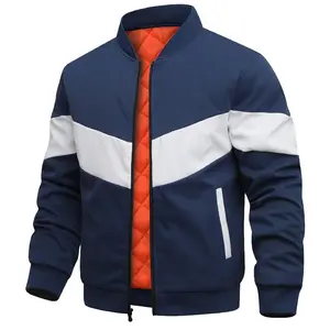 Men's Casual Color Block Bomber Jacket, Quilted Lined Lightweight Winter Coat, Zip Up Padded Flight Jacket with Side Pockets