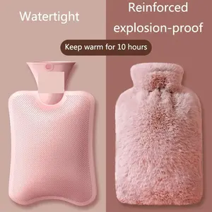 Hot Water Bottle with Knitted Cover, 33.81oz/ 67.63oz Hot Water Bag for Hot and Cold Compress, Hand Feet Warmer, Ideal for Menstrual Cramps, Neck and Shoulder Pain Relief, Pink Hot Water Bottle Hand Warmer Perfect for Bed Stomach Heating Pad