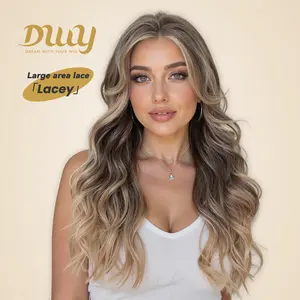 Lacey -DWY 13×6 Free Part Lace Front Long-Length Curly Ombre Blonde with Highlights Glueless Synthetic Wig for Women 24 Inches