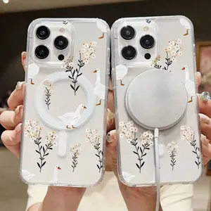 Goose-shaped phone case, decorated with floral art and cute goose patterns, compatible with iPhone 17, 16, 15, 14, 13, 12, 11, X, XS, XSMAX, 16E. It is an ideal birthday gift, a holiday gift for friends, family, and yourself.