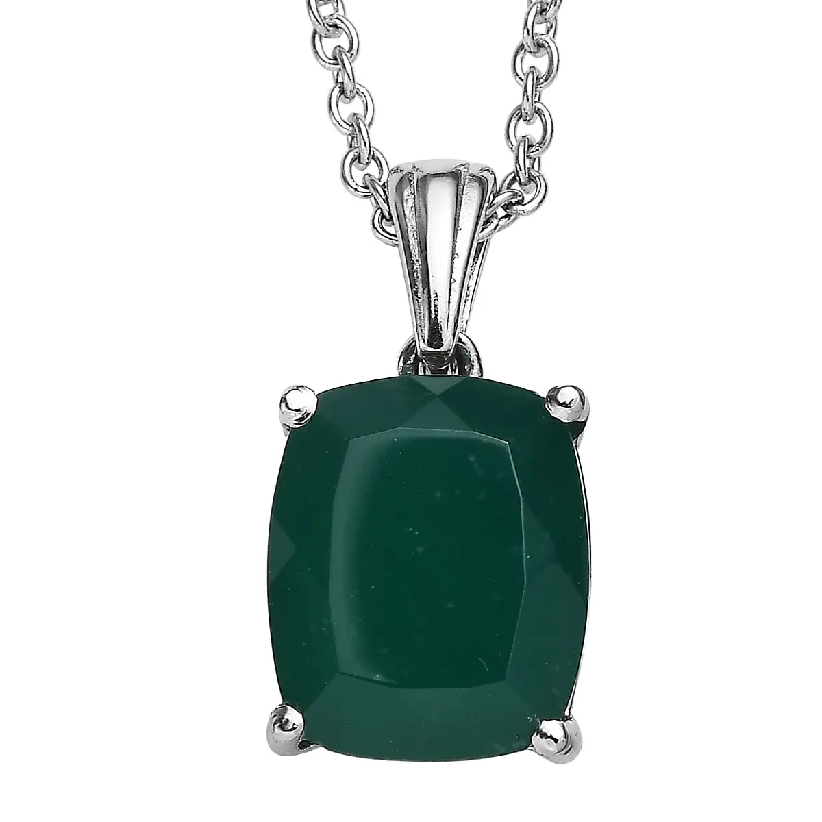 EverTrue Green Onyx Pendant Necklace (20 Inches) in Stainless Steel 5.00 ctw