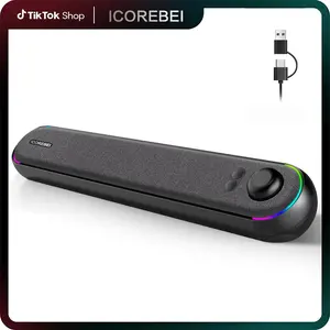 ICOREBEI Desktop Computer Speaker/Soundbar, compatible with Mac, desktop, laptop, tablet, monitor, and PC, plug and play, USB to USB-C power supply and audio transmission; Bluetooth 5.3, RGB lighting, wired gaming speaker.