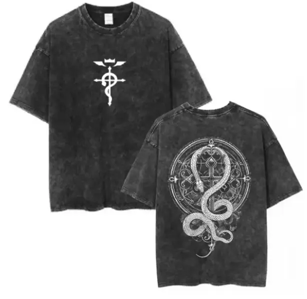 Anime Fullmetal Alchemist Washed T Shirts Edward Elric Alphonse Elric T-Shirt Men's Women Fashion Casual Oversized T-shirts Tops