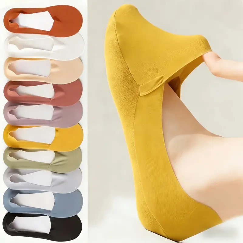 Women's Low Cut Socks 10-Pair Pack, Minimalist Breathable Cotton Seamless Liners with Anti-Slip Grip, Anti-Chafing for Flats