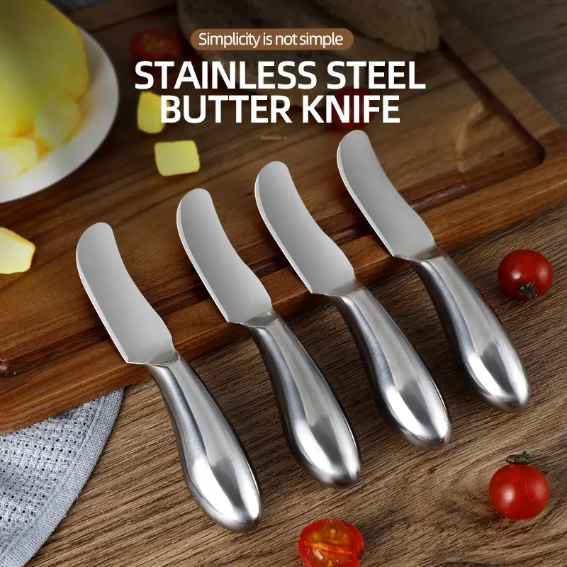 Butter Knives 4 Pieces Stainless Steel Cheese Butter Spreader Knife Set for Cold Butter Cream Cheese Jam Pastry Charcuterie Multipurpose Kitchen Gadgets