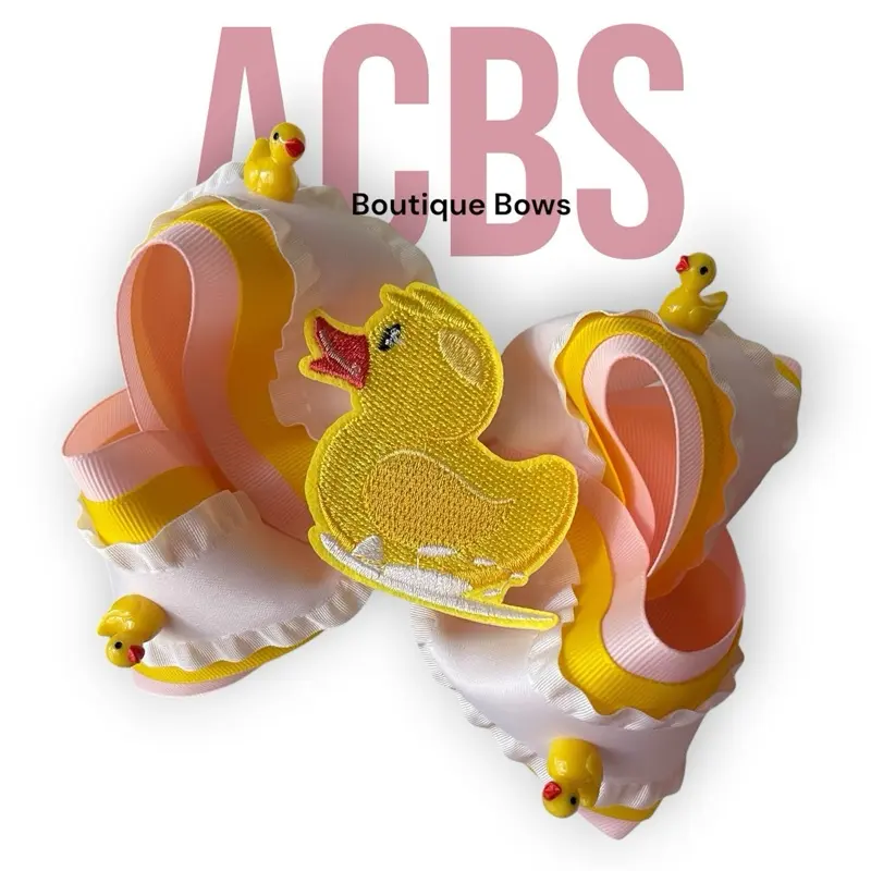 ACBS Hair Clips Pink & Blue Boutique Bow 5 Inches Handmade in USA Duck Bow, Yellow and Pink Bow