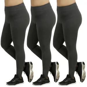 3 Pack Women's Premium Cotton Leggings Plus Size Full Length High Wide Waistband S-3XL High Waisted Leggings Ankle No See-Through Workout Yoga Pants Tummy Control