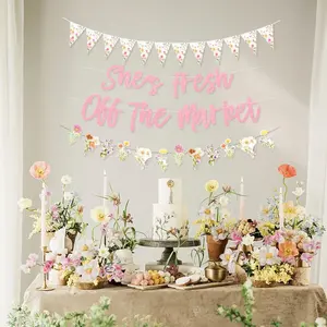Pink Floral Wildflower Banner Garland, Farmers Market-Themed Bridal Shower Decorations, Festive Party Photobooth Prop for Wedding Celebrations