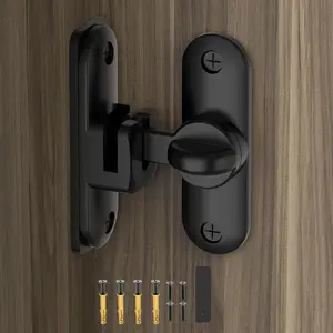 Barn Door Lock – Small 90/180 Degree Flip Sliding Door Latch Heavy Duty Bar Gate Latches Safety Slide Lock for Bathroom, Garden, Bedroom, Cabinet