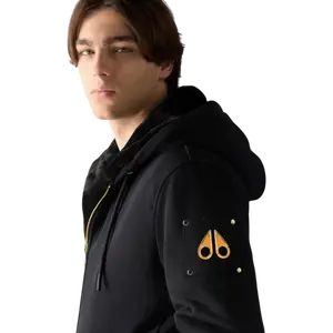 MOOSE KNUCKLES Classic Bunny Men's Zip-Up Hoodie - Black with Black Fur, Men's Plush Layer Top, Sweatshirt