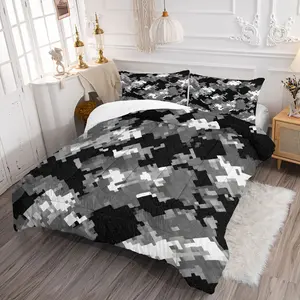 2/3Pcs Black and White Pixelated Camouflage Print Comforter Set, Black and White Contrasting Bedding Set, Skin-Friendly and Odorless, Machine Washable and Non-Deforming, An Ideal Choice for Men'S Bedroom Decor