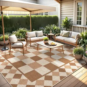 Geometric Check Decorative Rug with Non-Slip Backing Low Pile Foldable Indoor Decorative Area Rug for Bedroom Laundry Room Office Kids Room Patio