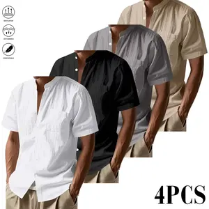 4-Pack Men’s Casual Short-Sleeve Shirts – Button Design, Regular Fit, Suitable for Travel, Beach, Streetwear, Camping, Everyday Wear, and Parties; Summer Men’s Clothing,summervibes