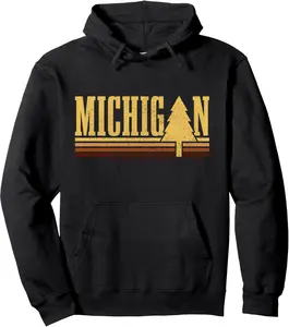 Michigan Vintage Tree State Pride Camping Hiking Michigan Pullover Hoodie