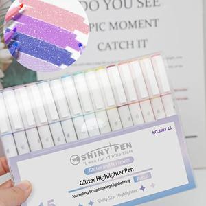 glitter highlighter marker pen, 15pcs colorful shimmering highlighters marker pen, art shimmer marker pen for journaling, painting, scrapbooking, school supplies