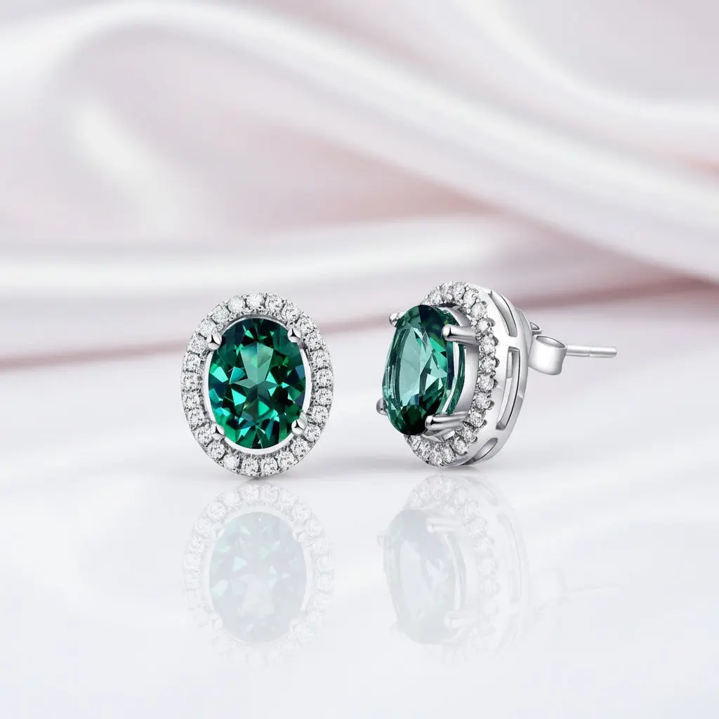 14k  White Gold 1.6 Ct Oval Green Topaz Earrings