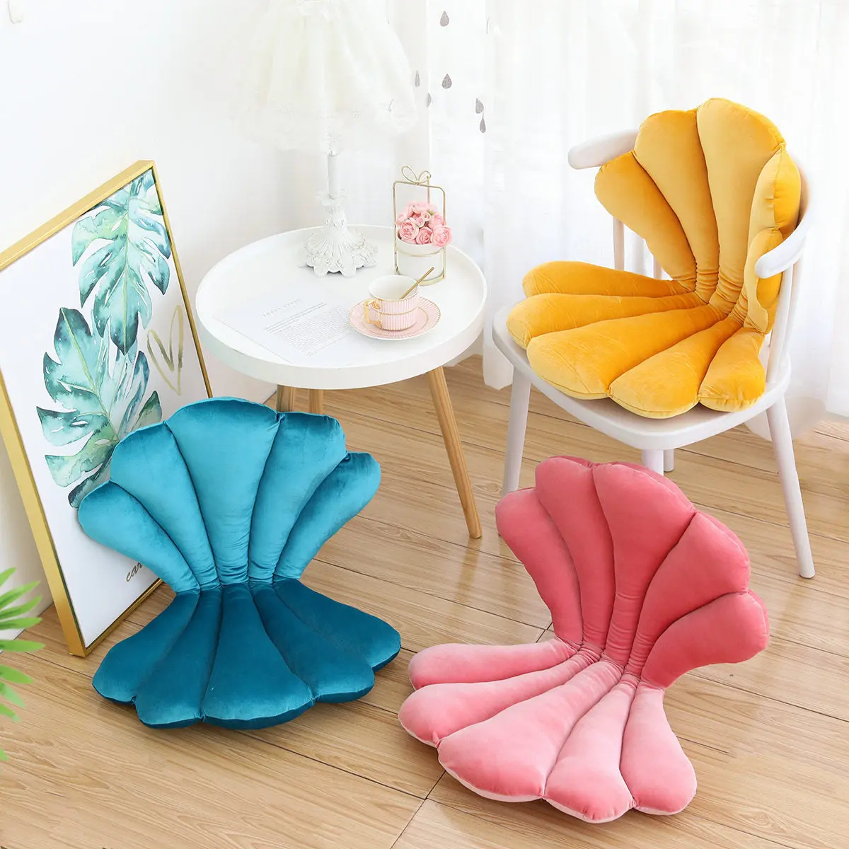 Luxurious Velvet Seal Shell Chair Cushion Rose Seat Pillow