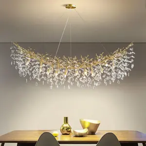 16-Light Modern Luxury Crystal Chandelier, 100% High-Quality K9 Crystal Chandelier, 63inch Gold Branch Rectangular Chandelier, Suitable for Dining Room, Kitchen Island, Living Room, Foyer, etc. (Dimmable)