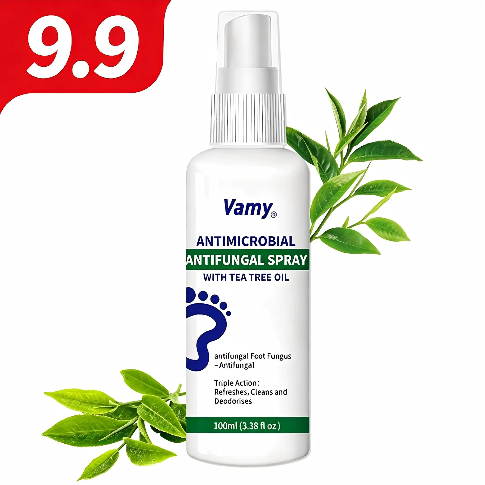 VAMY Tea Tree Oil Foot Spray -3.38 fl oz (100ml)  – Antifungal Deodorant for Odor Control & Athlete’s Foot, Moisturizing Care for Dry Cracked Heels, Natural Shoe Freshener Aloe bottles