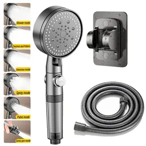 3pcs Pressure Boosting Filtered Shower Head with Soft Tube Holder, Handheld Shower, 6 Spraying Modes for Spa Bath Experience
