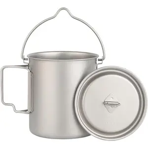 Titanium Camping Cookware Set – 750mL & 420mL Titanium Pot with Lid and Foldable Handle, Compact Backpacking and Travel Kitchenware for Camping, Hiking and Fishing