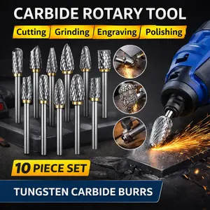 10Pcs Carbide Burr Set for Dremel Rotary Tool – 1/8" Shank Die Grinder Bits, Double Cut Rotary File Rasp for Metal Grinding, Engraving, Porting, Cutting